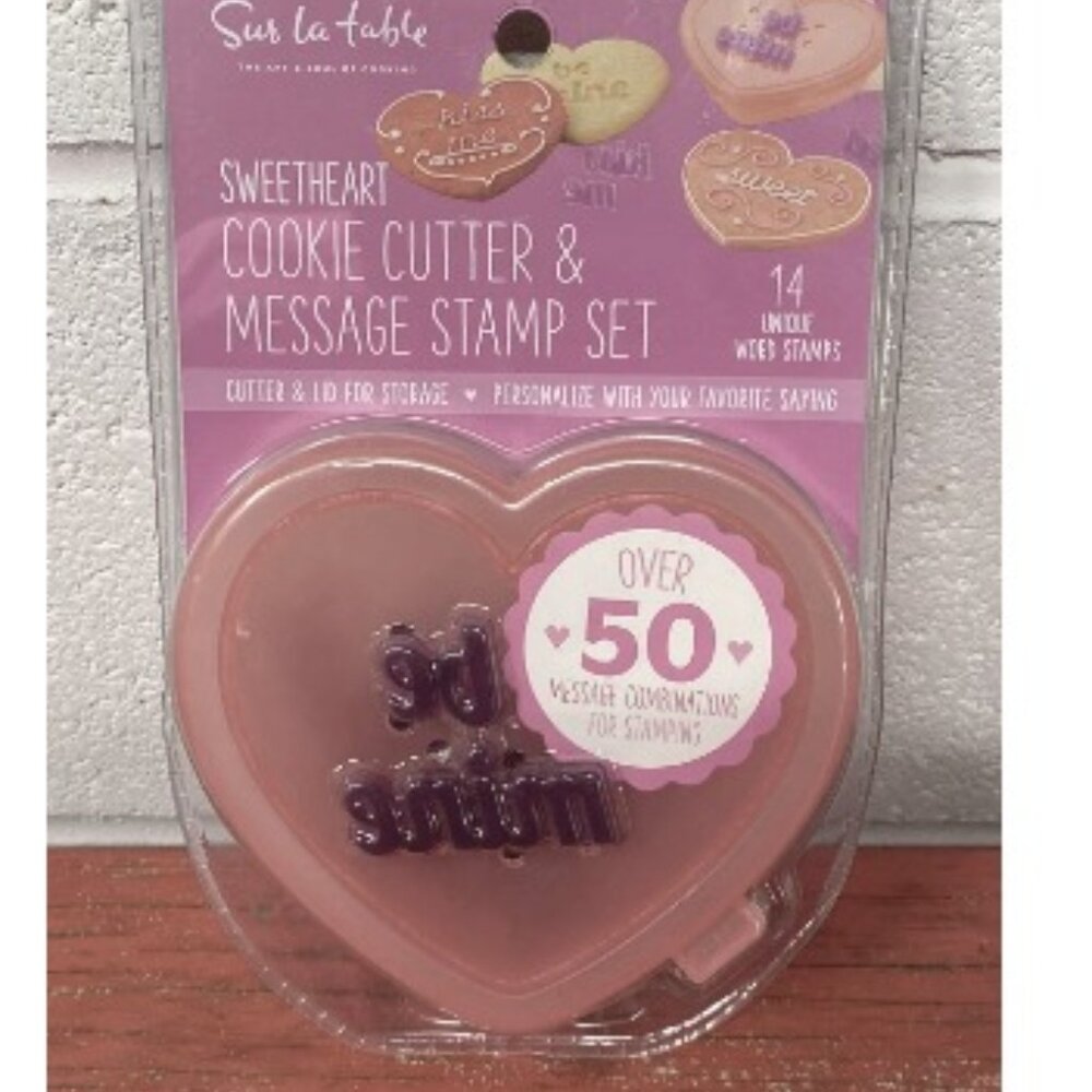 SUR LA TABLE Sweetheart Cookie Cutter & Message Stamp Set - New